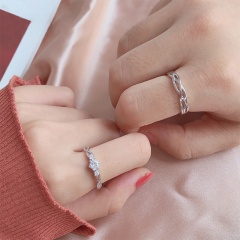 Wrapped cross inlaid zirconium opening couple ring (material: copper + zircon / size: opening can be adjusted) Winding cross