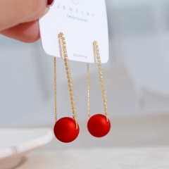 Red Pearl Dangling Earring Gold