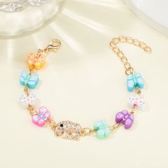 Colored butterfly elephant rhinestone soft pottery bracelet (circumference: 15+5cm/material: alloy + rhinestone + soft pottery) Butterfly elephant