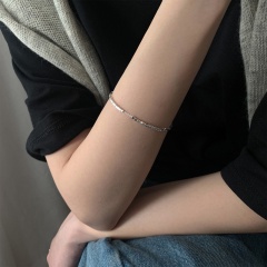 Simple geometric square square bracelet (material: copper / size: 2.5mm square, chain length 15+3cm) White gold
