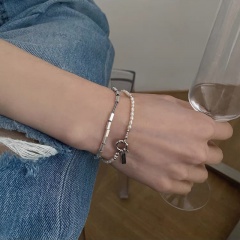 Simple geometric square square bracelet (material: copper / size: 2.5mm square, chain length 15+3cm) Pearl