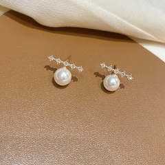 S925 Needle Pearl Inlaid Rhinestone Earrings Gold