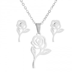 Stainless Steel Necklace Set Rose Silver