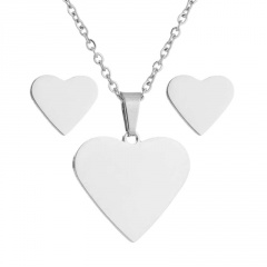 Heart Stainless Steel Necklace Set Silver