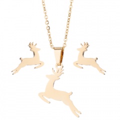 Elk Stainless Steel Necklace Earring Set Gold