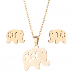 Elephant Stainless Steel Necklace Earring Set Gold