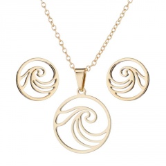 Wave Stainless Steel Necklace Set Gold