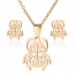 Insect Stainless Steel Necklace Earring Set Gold