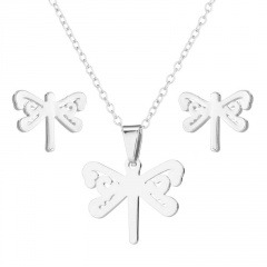 Dragonfly Stainless Steel Necklace Earring Set Silver