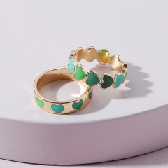 2 piece set of dripping nectarine heart rainbow ring (material: alloy/size: 1.8cm) Green