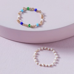 2 sets of colorful rice bead chain rings (material: rice bead + alloy / size: 1.7cm (adjustable)) Color