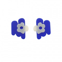 Retro hit color flower geometric irregular stud earrings (Material: Acrylic/Size: 2.8*3.5cm) Blue