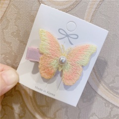 Symphony butterfly hairpin side clip bangs clip (material: fabric) Yellow