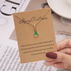 Christmas Tree Christmas Wish Painting Oil Paper Card Necklace (Chain Length: 46+5cm, Card Paper: 10*7.5cm/Material: Alloy + Painting Oil) Christmas Tree