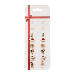 8 Pairs Of Pearl Christmas Tree Combination Card Earring Set (Card Size: 15*5*6cm/Material: Alloy + Painting Oil + Imitation Pearls) Pearl