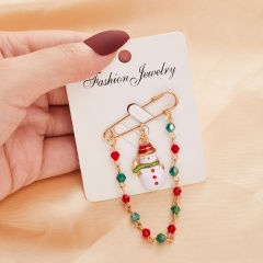 Snowman Red And Green Beads Tassel Christmas Pin Brooch (Size: 7*3.8cm/Material: Alloy + Painting Oil + Beads) Snowman