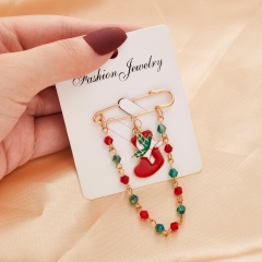 Snowman Red And Green Beads Tassel Christmas Pin Brooch (Size: 7*3.8cm/Material: Alloy + Painting Oil + Beads) Boots