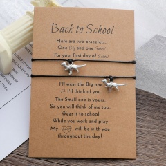 Back To School Dog Claw Black Rope Hollow 2 Braided Good Friend Couple Paper Card Bracelet Set (Circumference 16-30cm Adjustable, Paper Jam: 12*8cm/Material: Alloy + Wax Rope) Dinosaur Black Rope
