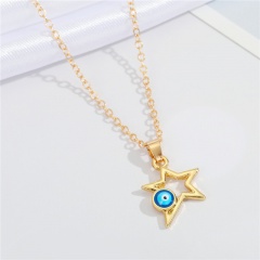 Moon hollow blue eyes oil painting gold clavicle chain necklace (chain length: about 45cm/material: alloy + oil painting) Pentagram 4