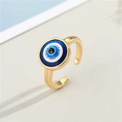 Golden blue eye opening ring (size: opening adjustable/10mm/material: copper + resin) Golden blue eyes