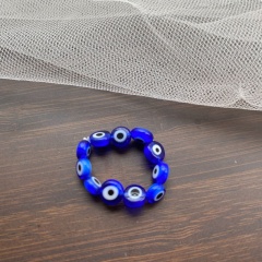 Color eye resin beaded elastic ring (size: adjustable / about 7-9 size / material: resin + elastic rope) Blue