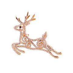 Christmas Moose Hollow Auspicious Cloud Diamond-studded Animal Brooch (Material: Alloy/Size: 4.8*4.6cm) Rose Gold