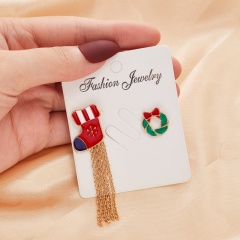 Santa Claus Christmas Stocking Oil Painting Badge Small Brooch Tassel Two-piece Set (Size: Approximately 6.2/1.7cm/Material: Alloy + Oil Painting) Christmas Socks