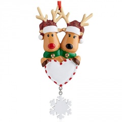 2 Heads Of Elk Reindeer Christmas Deer Resin DIY Handwritten Name Tree Pendant For A Family (Size: 8.5*7.1cm/ Material: Resin) 2 Elk Love