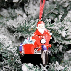 Santa Claus Motorcycle Christmas Tree Hanging Pendant (Size: 6.5*9cm/Material: Resin) Santa Motorbike 1