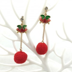 Santa Claus hair ball dripping oil and diamond long tassel earrings (material: alloy/size: about 6cm in length) Christmas Bell