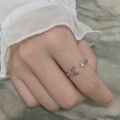 Cross-Opening Hollow Line Ring (Size: Adjustable Opening/Material: Copper) Star Moon
