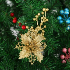 Christmas tree fruit bunch hollow glitter powder decoration flower (material: PE+ glitter powder / size: 7*15cm) Gold
