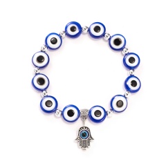 10mm Blue Oblate Evil Eyes Beads Elastic Bracelet Adjustable Blue