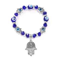 10mm Blue Evil Eyes Beads With Crystal Beads Elastic Bracelet Adjustable Blue