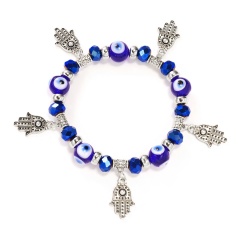 10mm Blue Evil Eyes Beads With Crystal Beads Elastic Bracelet Blue A