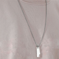Square Geometric Double Hollow Men's Long Stainless Steel Pendant Necklace (Material: Stainless Steel / Pendant Size: 3.8*2cm, Chain Length: 55+7cm) Double Rectangle