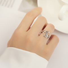 Olive Branch Leaf Stainless Steel Ring Tail Ring (Size: No. 5 / Material: Stainless Steel) Leaf
