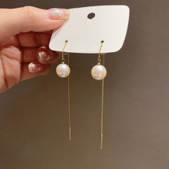 S925 Needle White Pearl Dangling Earring 9cm Gold