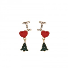 Long Diamond-Studded Letter Stitching Christmas Tree Stud Earrings (Size: 1.8*4.6cm/Material: Alloy) Love Tree