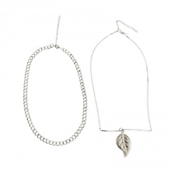 Leaf Double Layered Stainless Steel Short Necklace Sweater Chain (Material: Stainless Steel / Size: 43cm) Leaf