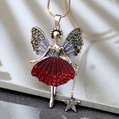 Dancing Girl Star Diamond Long Necklace Sweater Chain (Material: Alloy/Size: Pendant: 7*4.1cm, Chain Length 80cm) Red