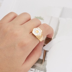 Oil Painting Small Daisy Tulip Flower Ring (Size: Opening/Material: Alloy) White
