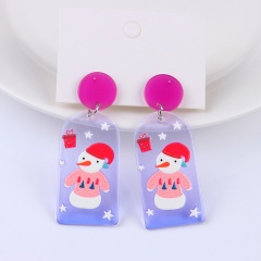 Christmas Acrylic Geometric Semicircle Transparent Printing Snowman Stud Earrings (Material: Acrylic/Size: Approximately 4*2cm) Star Gift Box