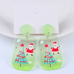 Christmas Acrylic Geometric Semicircle Transparent Printing Snowman Stud Earrings (Material: Acrylic/Size: Approximately 4*2cm) Santa Claus