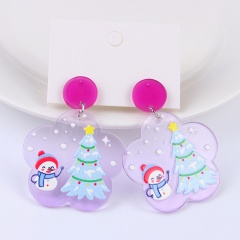 Christmas Acrylic Geometric Semicircle Transparent Printing Snowman Stud Earrings (Material: Acrylic/Size: Approximately 4*2cm) Snowman Tree