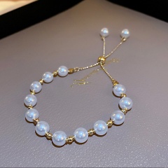 Imitation Pearl Beads Gold Bracelet Adjustable White Beads