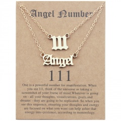 111 Angel Lucky Number Letter 2 Pieces 1 Card Combination Paper Card Necklace (Material: Alloy/Chain Length: 45+5cm) 111