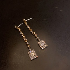 S925 Needle Copper Inlaid CZ Earring 0.9*5.5cm Gold