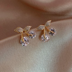 S925 Needle Copper Inlaid CZ Earring 1.4*1.3cm Gold