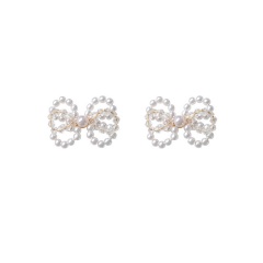 S925 Needle Pearl Crystal Beads Earrings 3.6*2.5cm White